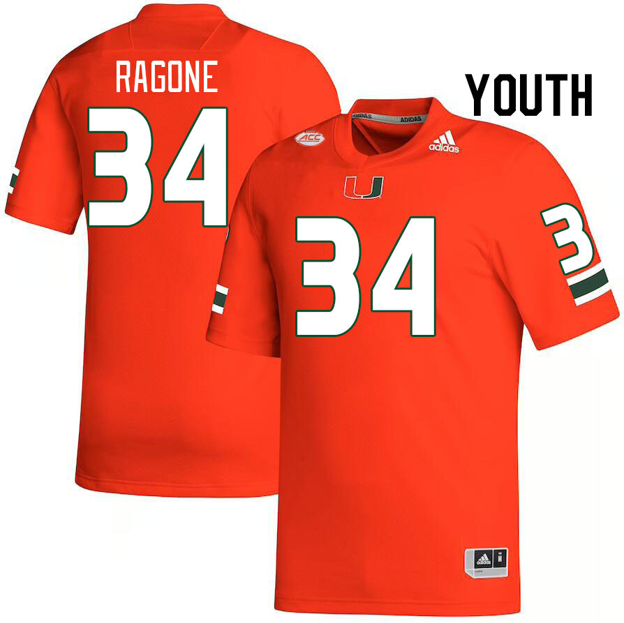 Youth #34 Ryan Ragone Miami Hurricanes College Football Jerseys Stitched-Orange